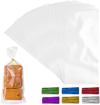 Zulay Kitchen 200 Pack Candy Treat Cellophane Bags - 4x9 Thick Plastic Candy Bags With Ties For Goodie Bags In Multi