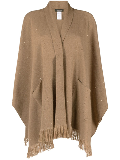 Fabiana Filippi Fringed-trim Open-front Poncho In Brown