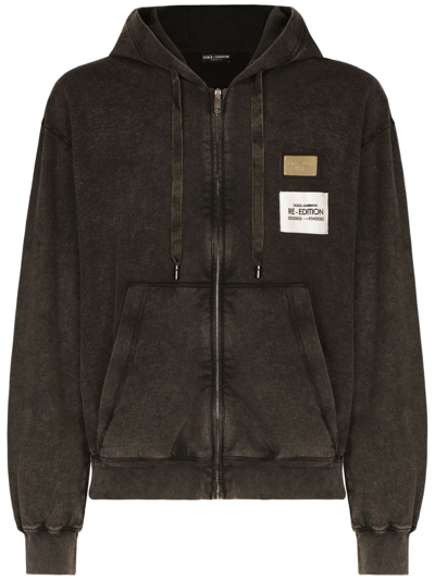 Dolce & Gabbana Cotton Zipped Hoodie In Black