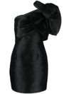 Solace London Marcela One-shoulder Ruched Faille Mini Dress In Black