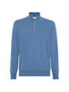 Brunello Cucinelli Men's Cashmere Turtleneck Sweater With Zipper In Blue