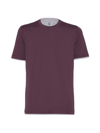 Brunello Cucinelli Men's Cotton Jersey Round Neck Slim Fit T-shirt With Faux-layering In Purple