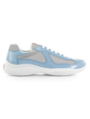 Prada Men's America's Cup Patent Leather & Technical Fabric Sneakers In Celeste Argento