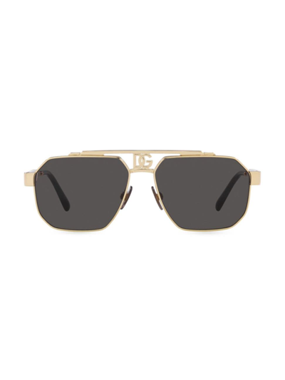 Dolce & Gabbana Men's Dg Double-bridge Steel Aviator Sunglasses In Gold