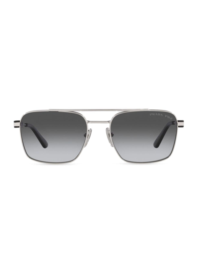 Prada Men's Double-bridge Square Polarized Sunglasses In Silver