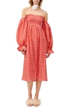 Sleeper Atlanta Balloon Sleeve Linen Nightgown In Red And White