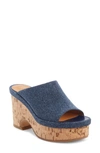 Chloé Mules Compensées Oli Femme Bleu Taille 37 99% Coton, 1% Élasthanne In Denim