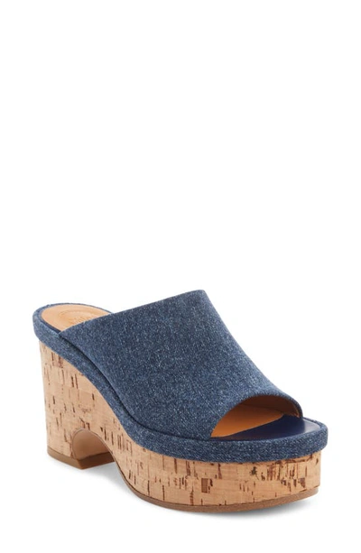 Chloé Mules Compensées Oli Femme Bleu Taille 37 99% Coton, 1% Élasthanne In Blue