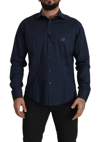 ROBERTO CAVALLI ROBERTO CAVALLI NAVY BLUE COTTON DRESS FORMAL MEN'S SHIRT