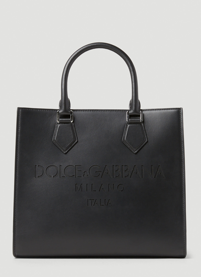 Dolce & Gabbana Debossed Logo Tote Bag In Black
