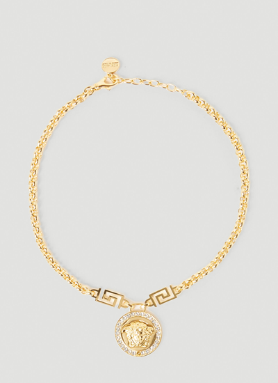 Versace Embellished Medusa Necklace In Gold