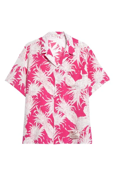 Valentino Pineapple-print Short-sleeve Shirt In Pink/white