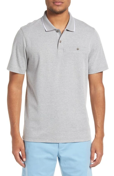 Ted Baker Galton Tipped Cotton Blend Polo In Grey Marl