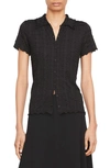 Vince Smocked Short-sleeve Button-front Shirt In Black