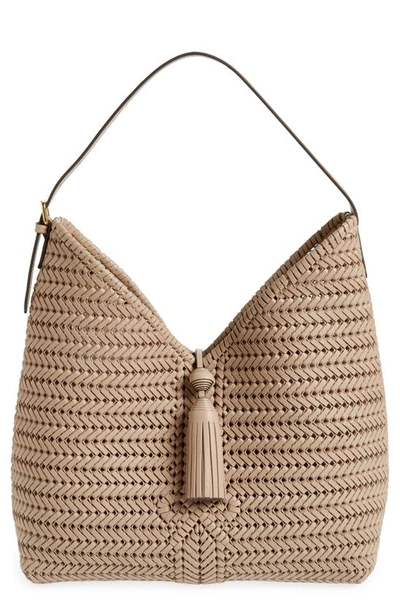 Anya Hindmarch The Neeson Tasseled Woven Leather Tote In Light Beige