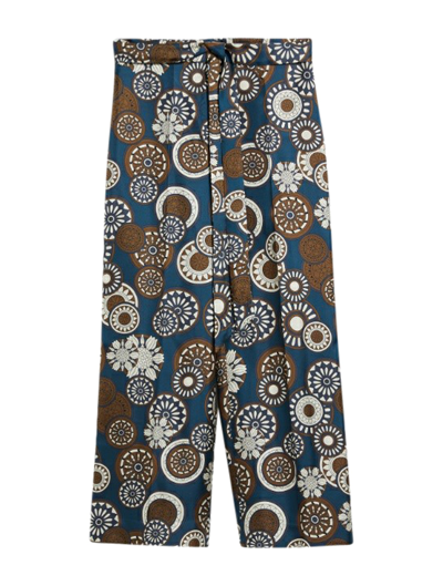 Max Mara Timeless Flowing Trousers In Printed Silk In Blue