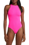 Skims Fits Everybody High Neck Bodysuit In Neon Pink