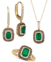 LE VIAN COSTA SMERALDA EMERALD DIAMOND EARRINGS PENDANT RING COLLECTION IN 14K GOLD