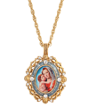Symbols Of Faith 14k Gold-dipped Crystal Blue Enamel Mary And Child Pendant Necklace In Gold