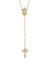 Symbols Of Faith 14k Gold-dipped Crystal Two Rings And Cross Medallion Wedding Rosary In Gold