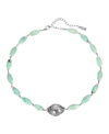 Symbols Of Faith Silver-tone Hail Mary Beaded Prayer Semi Precious Genuine Howlite Necklace In Blue