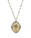 SYMBOLS OF FAITH 14K GOLD DIPPED OVAL RIVERSTONE CROSS PENDANT NECKLACE