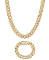 MACY'S MENS CUBIC ZIRCONIA CURB LINK CHAIN NECKLACE BRACELET IN 24K GOLD PLATED STERLING SILVER