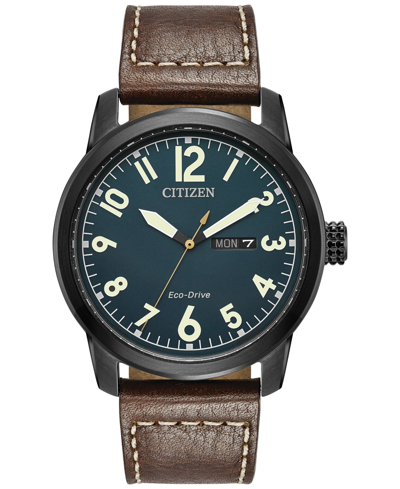 Citizen Men's Eco-drive Military Brown Leather Strap Watch 42mm Bm8478-01l In White
