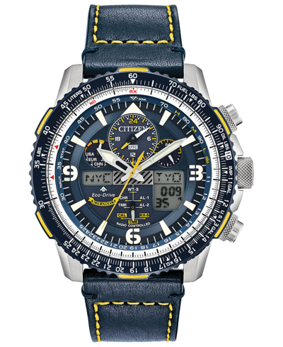 Citizen Eco-drive Men's Analog-digital Chronograph Promaster Blue Angels Skyhawk A-t Blue Leather Strap Watc In White