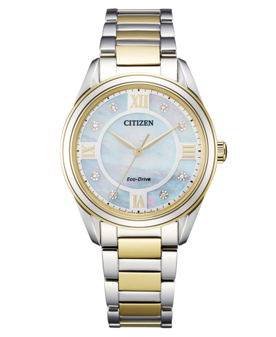 Citizen Eco-drive Women's Arezzo Diamond-accent Two-tone Stainless Steel Bracelet Watch 32mm In White