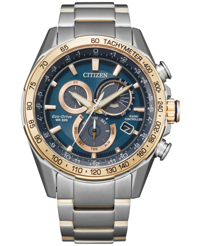 Citizen Eco-drive Men's Chronograph Pcat Two-tone Stainless Steel Bracelet Watch 43mm In Blue