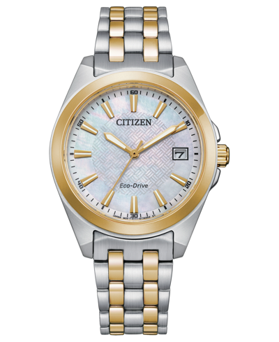 Citizen Eco-drive Women's Corso Two-tone Stainless Steel Bracelet Watch 33mm In White/two-tone