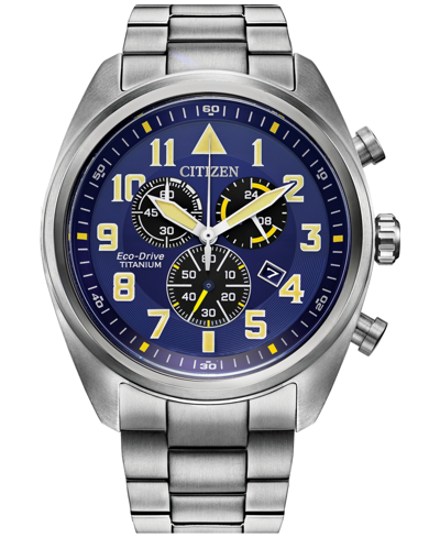Citizen Eco-drive Men's Chronograph Garrison Silver-tone Titanium Bracelet Watch 44mm In Blue / Grey