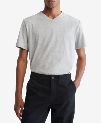Calvin Klein Men's Smooth Cotton Solid V-neck T-shirt In Heroic Grey Heather