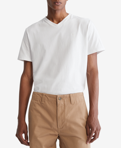 Calvin Klein Men's Smooth Cotton Solid V-neck T-shirt In Brilliant White