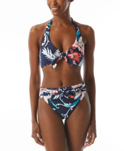 Carmen Marc Valvo Womens Printed Halter Bikini Top High Rise Bottoms Women's Swimsuit In Navy Multi