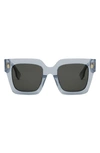 Fendi Roma Blue Square Acetate Sunglasses In Shiny Blue/smoke