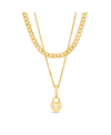 Kensie Rhinestone Double Layered Heart Lock Necklace Set In Gold