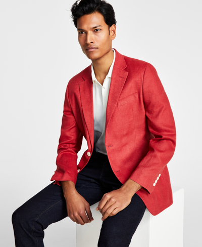 Nautica Men's Modern-fit Solid Colored Linen Sport Coat In Red Solid