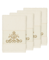 Linum Home Turkish Cotton Scarlet 4-pc. Embellished Hand Towel Set Bedding In Tan/beige