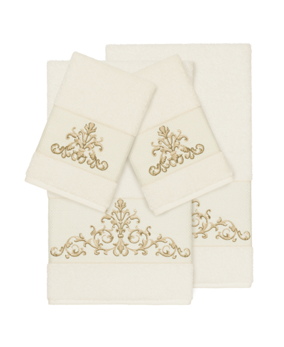 Linum Home Turkish Cotton Scarlet 4-pc. Embellished Towel Set Bedding In Cream