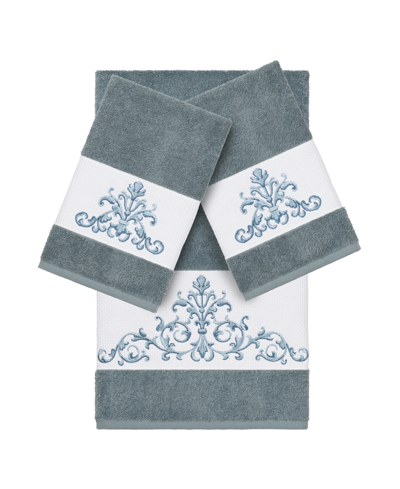 Linum Home Turkish Cotton Scarlet 3-pc. Embellished Towel Set Bedding In Blue