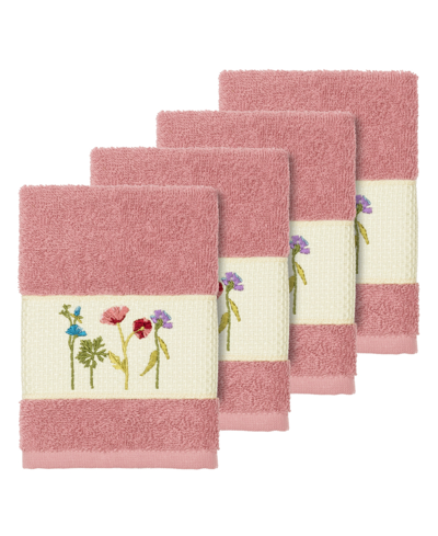 Linum Home Turkish Cotton Serenity 4-pc. Embellished Washcloth Set Bedding In Tea Rose