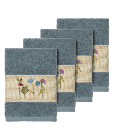 Linum Home Turkish Cotton Serenity 4-pc. Embellished Washcloth Set Bedding In Teal