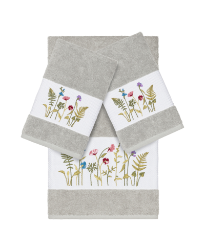 Linum Home Turkish Cotton Serenity 3-pc. Embellished Towel Set Bedding In Light Grey