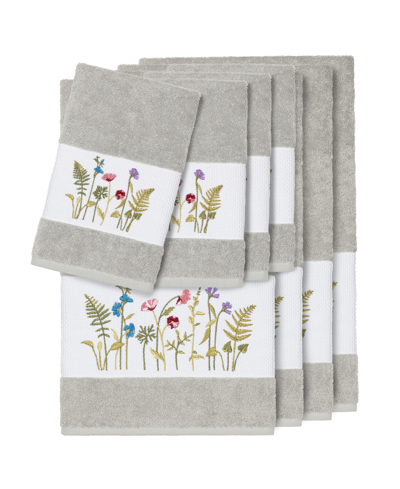 Linum Home Turkish Cotton Serenity 8-pc. Embellished Towel Set Bedding In Light Grey