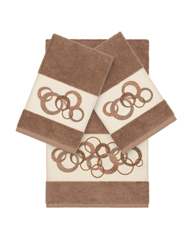 Linum Home Turkish Cotton Annabelle 3-pc. Embellished Towel Set Bedding In Tan/beige