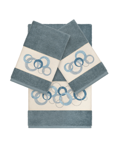 Linum Home Turkish Cotton Annabelle 3-pc. Embellished Towel Set Bedding In Blue