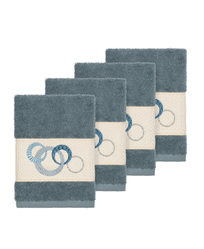 Linum Home Turkish Cotton Annabelle 4-pc. Embellished Washcloth Set Bedding In Teal