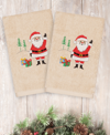 Linum Home Christmas Santa Waving 100% Turkish Cotton 2-pc. Hand Towel Set Bedding In Tan/beige